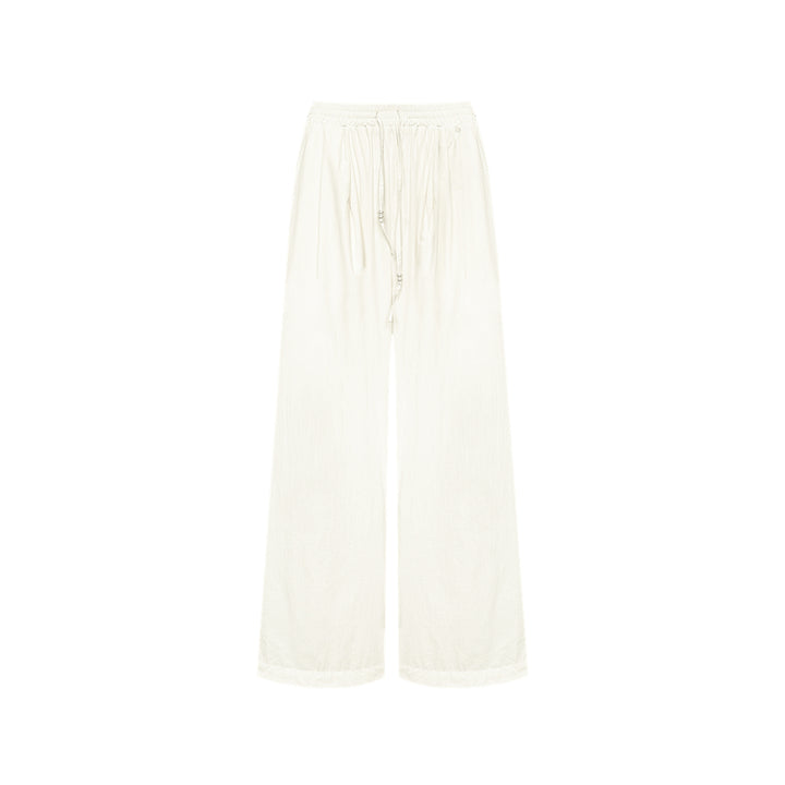 AsGony High Waist Drawstring Wide Leg Pants Beige