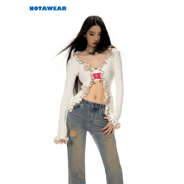 NotaWear French Flower Edge Cutting Knit Top