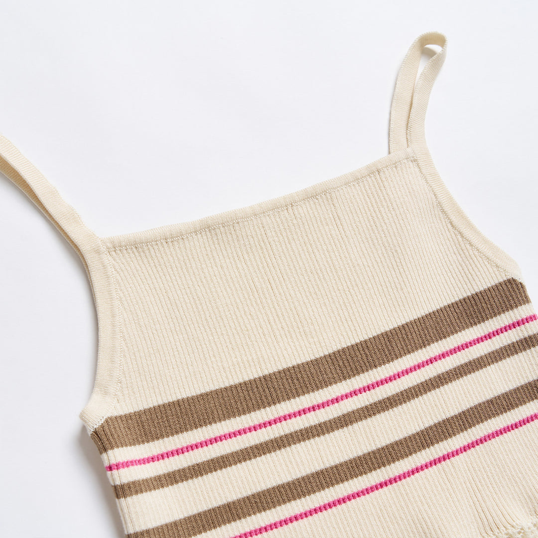 Via Pitti Striped Vest & Logo Embroidery Cardigan Set - Mores Studio
