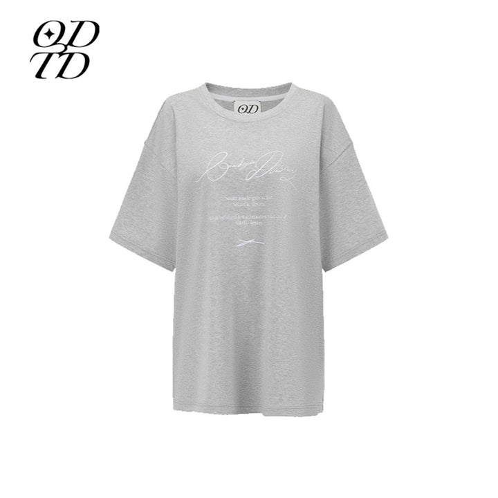 ODTD Embroidery Handwritten Slogan Logo Loose T-Shirt Grey