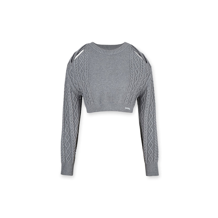 NotAwear Hollow Out Cutting Crop Knit Sweater Grey - Mores Studio