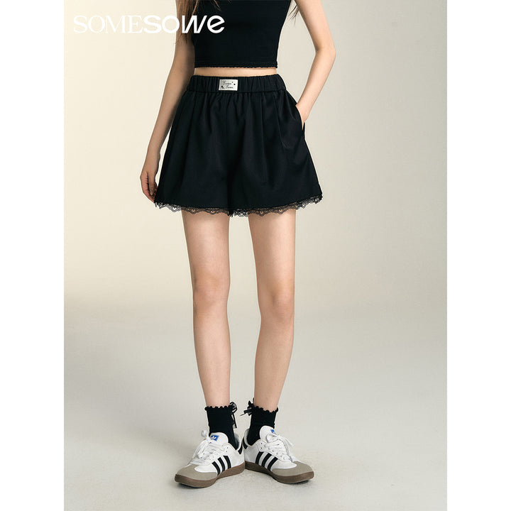 SomeSowe Lace Edge Casual Shorts Black