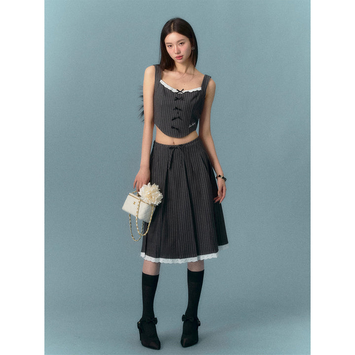 AsGony Lace Collar Bow-Knot Vest