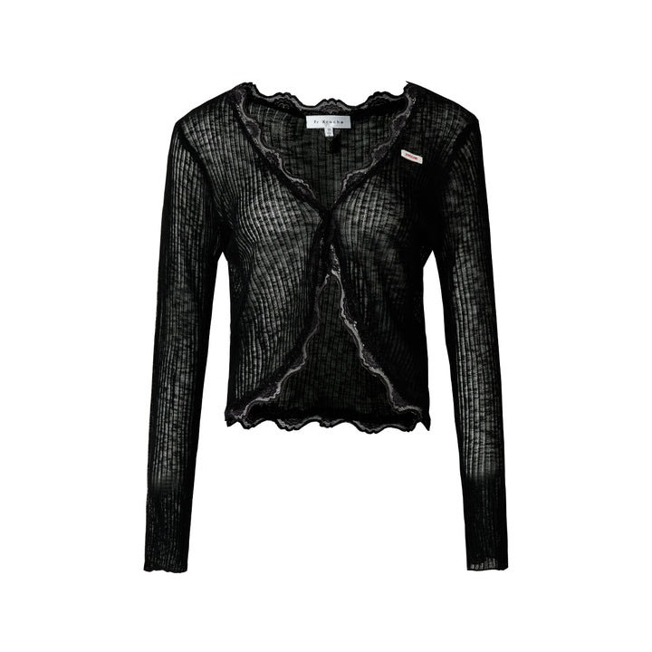 Kroche Lace Edge Patchwork Knitted Cardigan Black