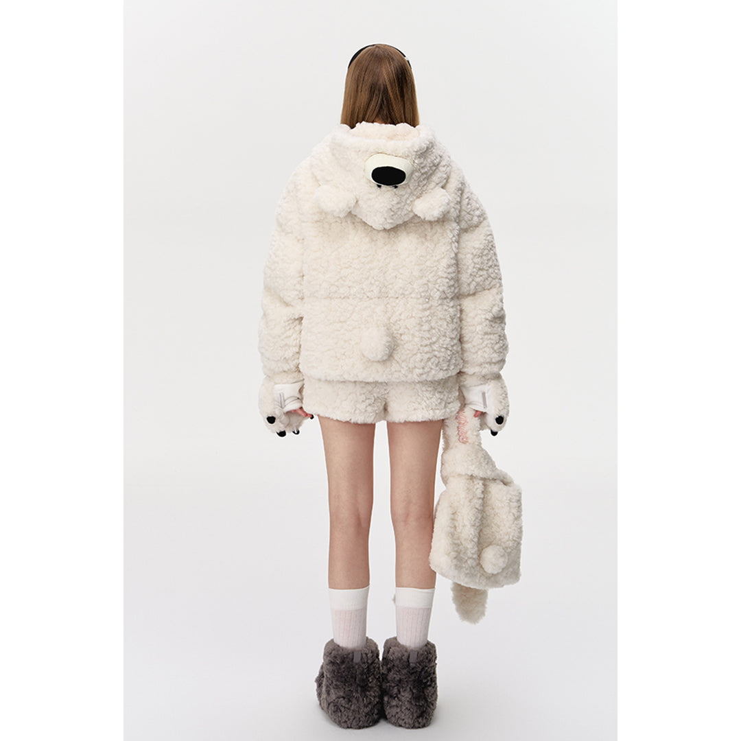 13De Marzo Plush Bear Detachable Fuzzy Down Jacket White