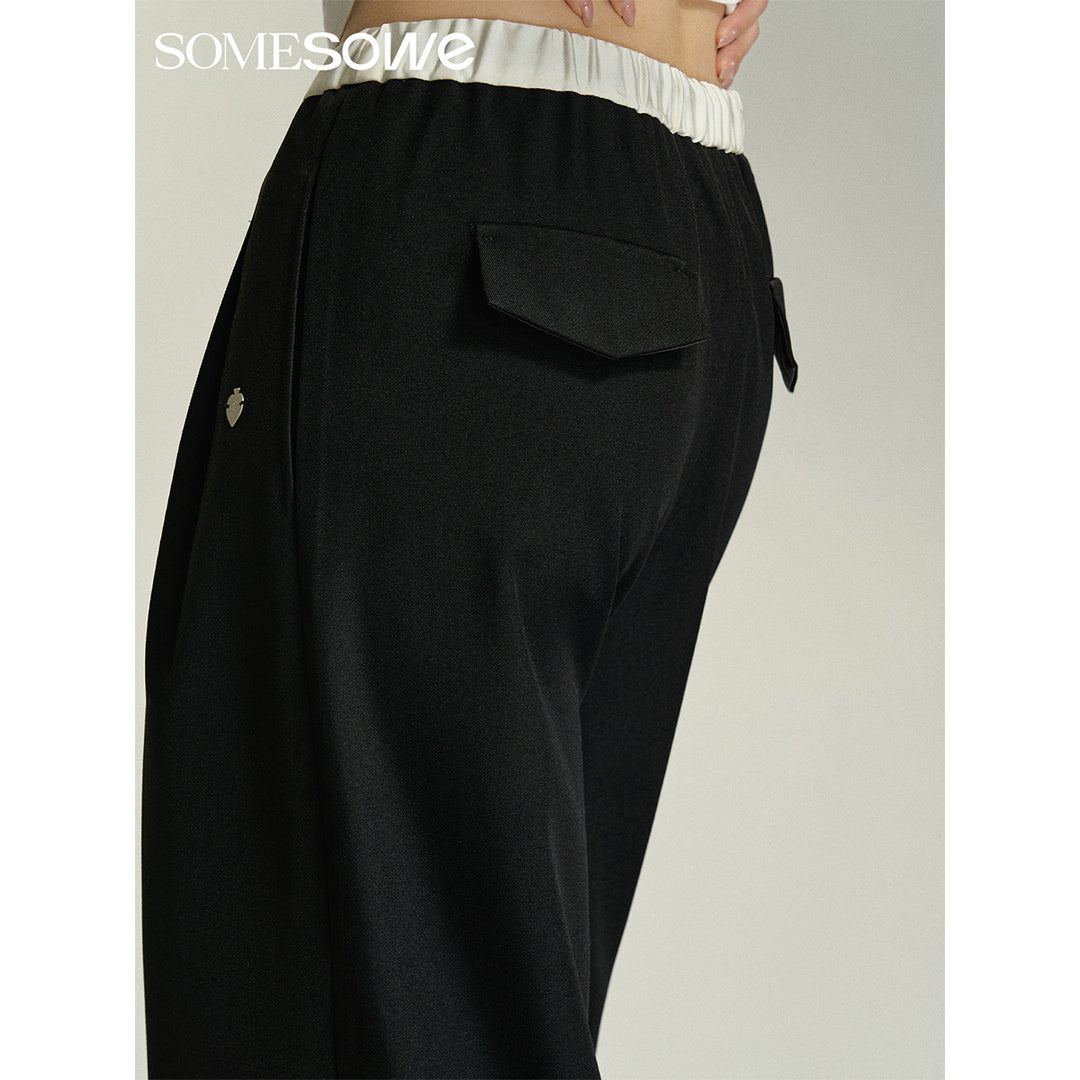 SomeSowe Drawstring Wide-Leg Suit Pants Black