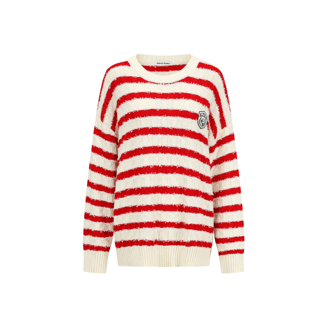 Alexia Sandra Striped Drop Shoulder Knit Sweater Red - Mores Studio