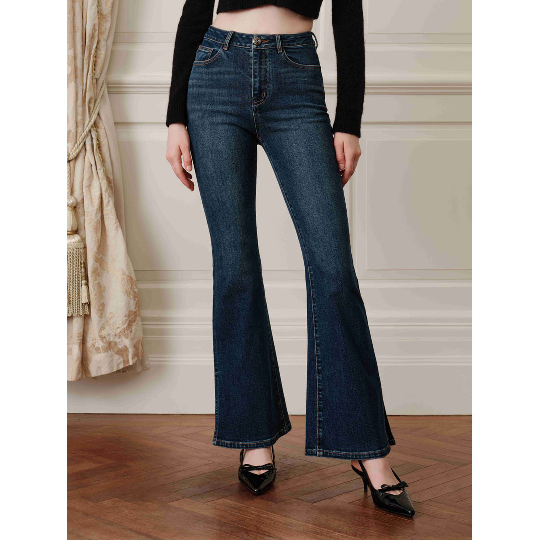 Rocha Roma Side Split Stretch Slim Flare Jeans Blue