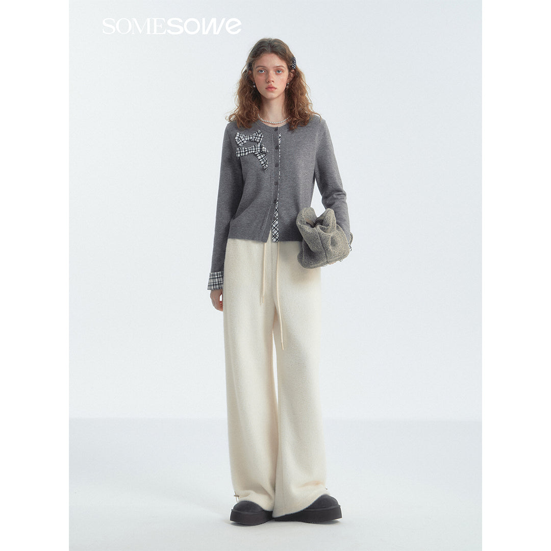 SomeSowe Lace Draped Casual Fluffy Pants White