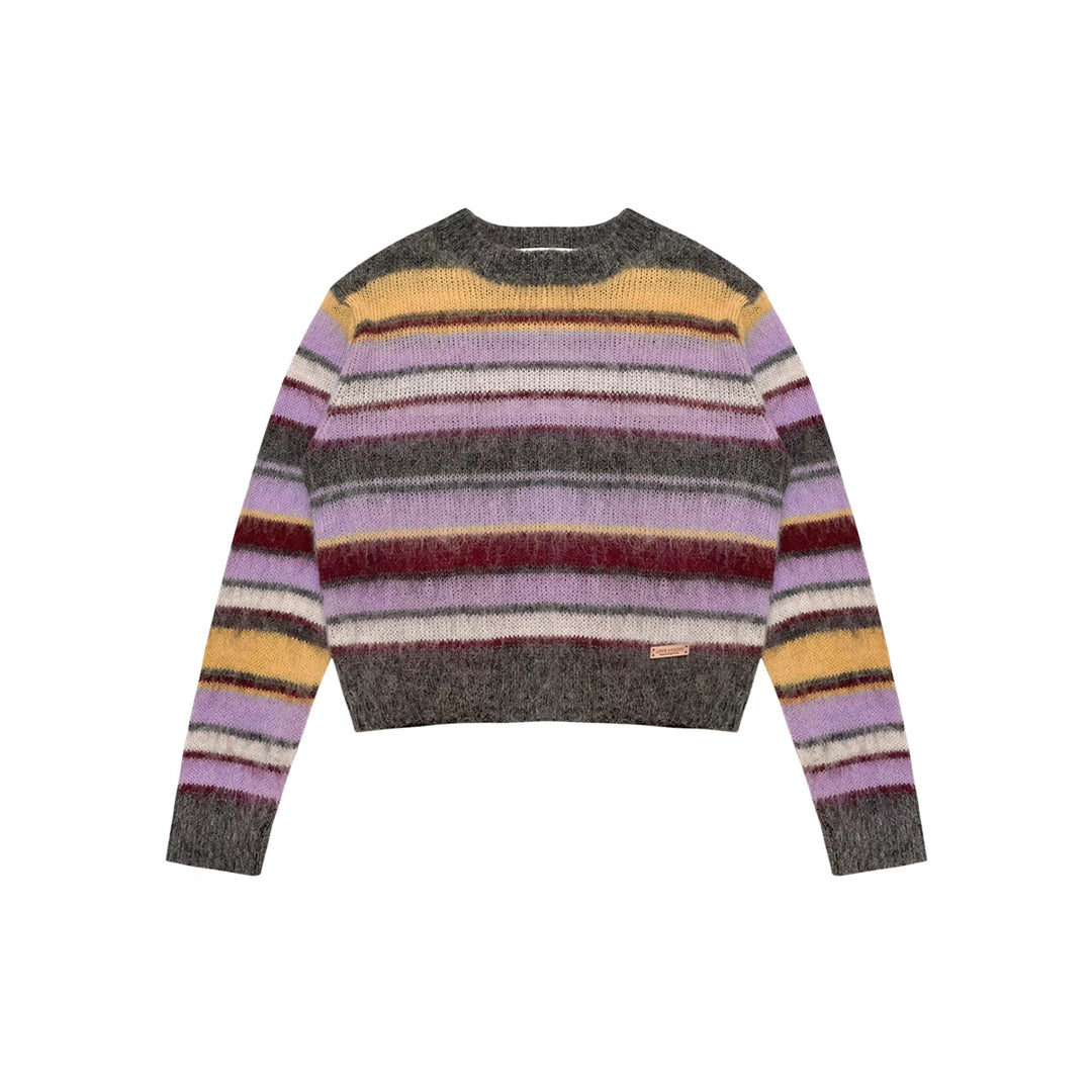 AsGony Contrast Color Striped Knit Sweater Purple