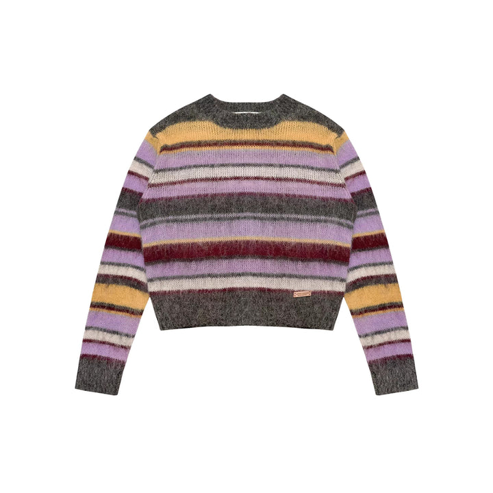 AsGony Contrast Color Striped Knit Sweater Purple