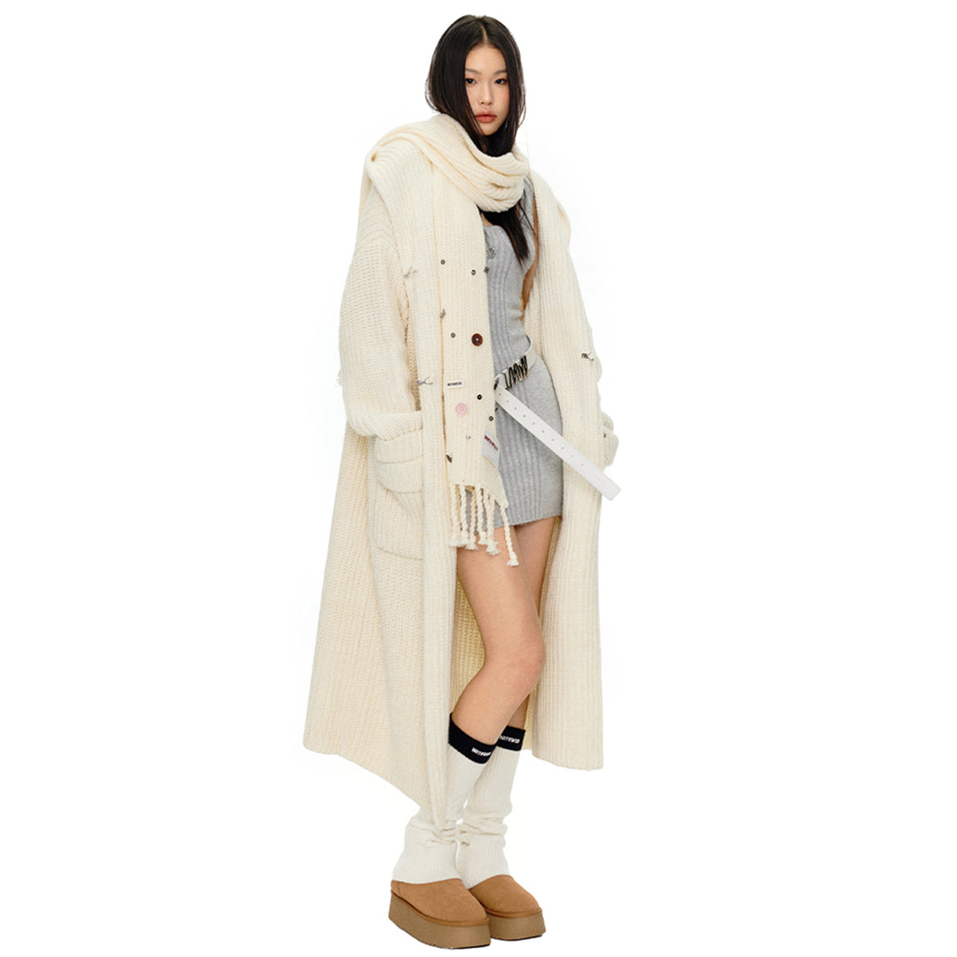 NotAwear Thickened Creamy Hooded Oversized Cardigan