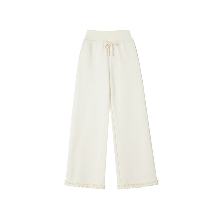 SomeSowe Elastic-Waist Lace Edge Wide-Leg Pants White