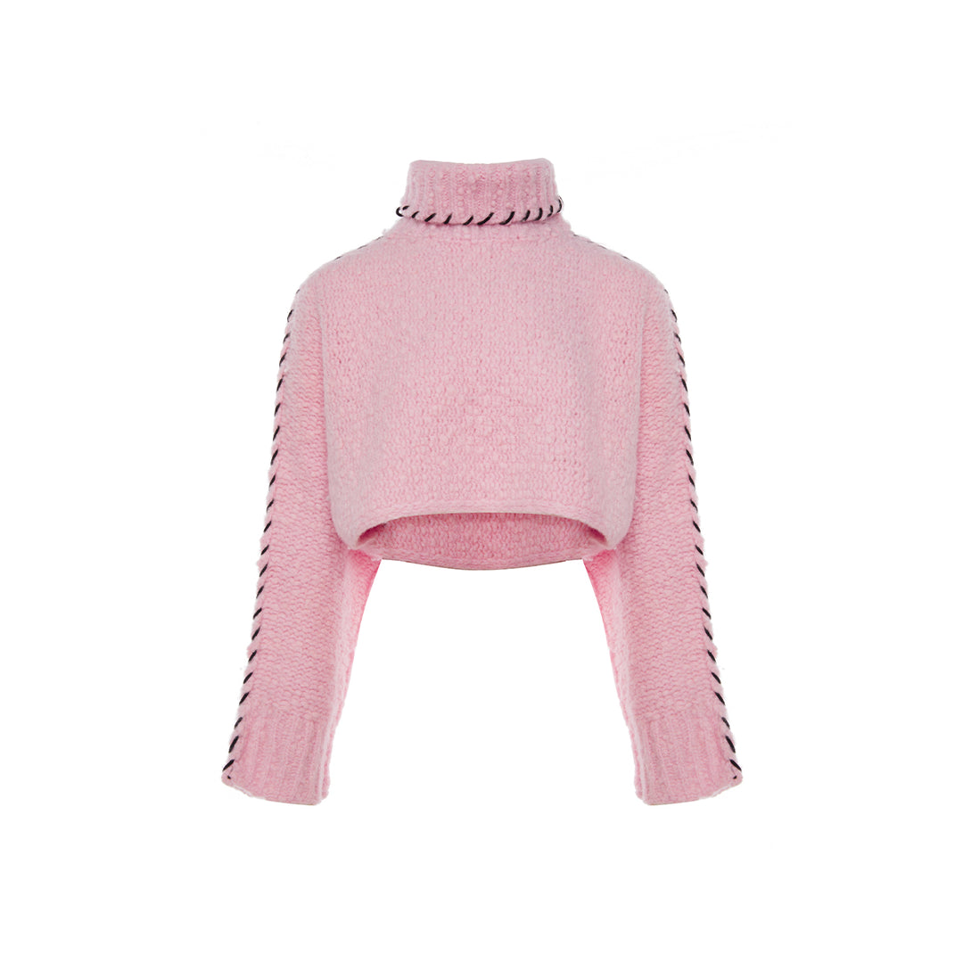 Rocha Roma Tweed Woolen Turtleneck Sweater Pink - Mores Studio