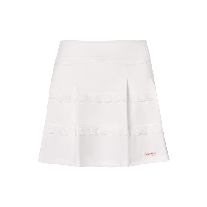 Kroche Lace Edge Patchwork Pleated Skirt White