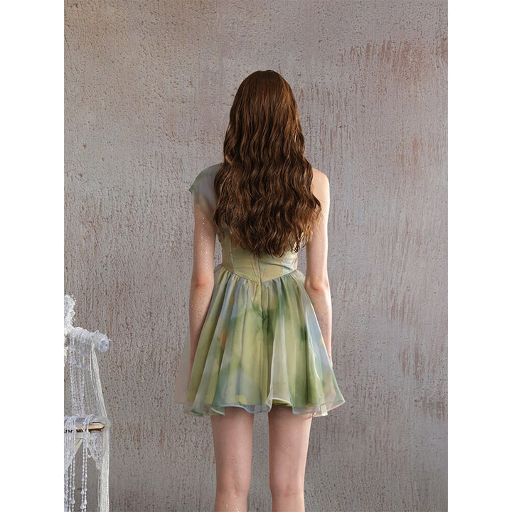 Arte Pura Green Render One Shoulder Dress