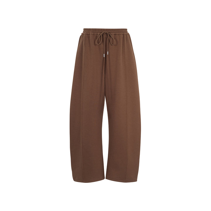 Three Quarters Stretch Loose Fleece-Lined Sweatpants Brown