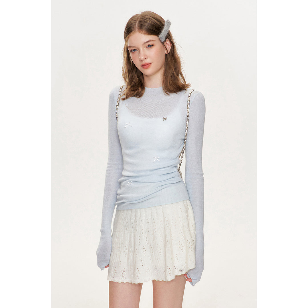 Kroche Hollow Out Double Waist Knit Skirt White