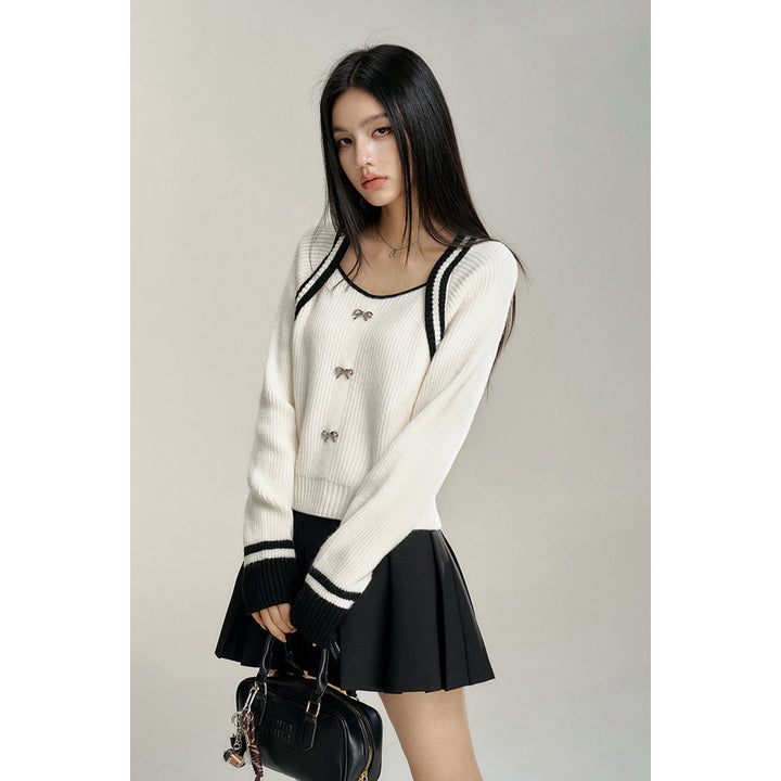 MacyMccoy Fake-2-Piece U-Neck Knit Sweater White