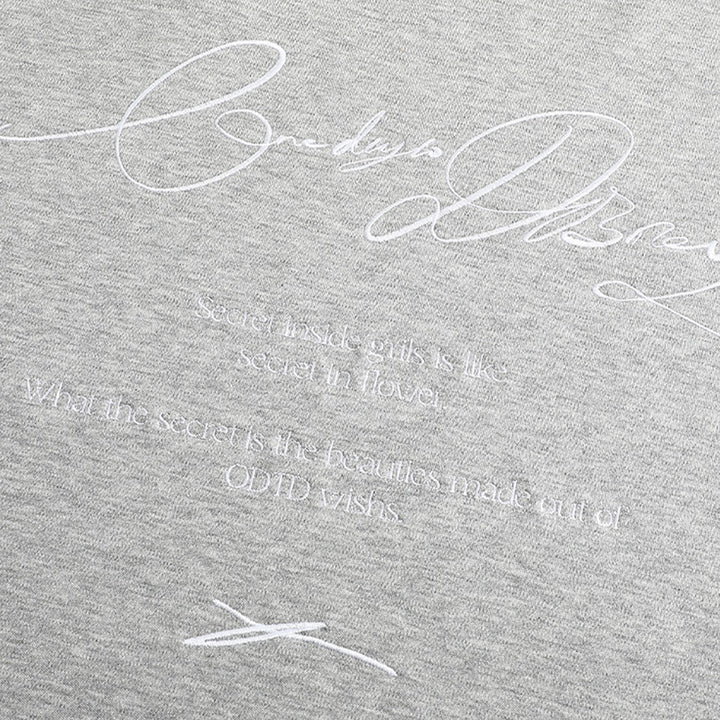 ODTD Embroidery Handwritten Slogan Logo Loose T-Shirt Grey