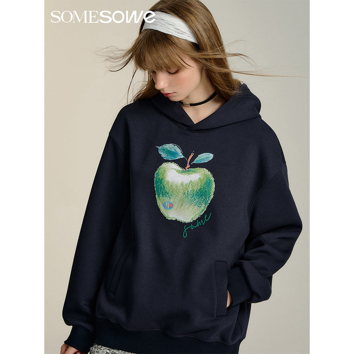 SomeSowe Green Apple Printed Hoodie Navy Blue