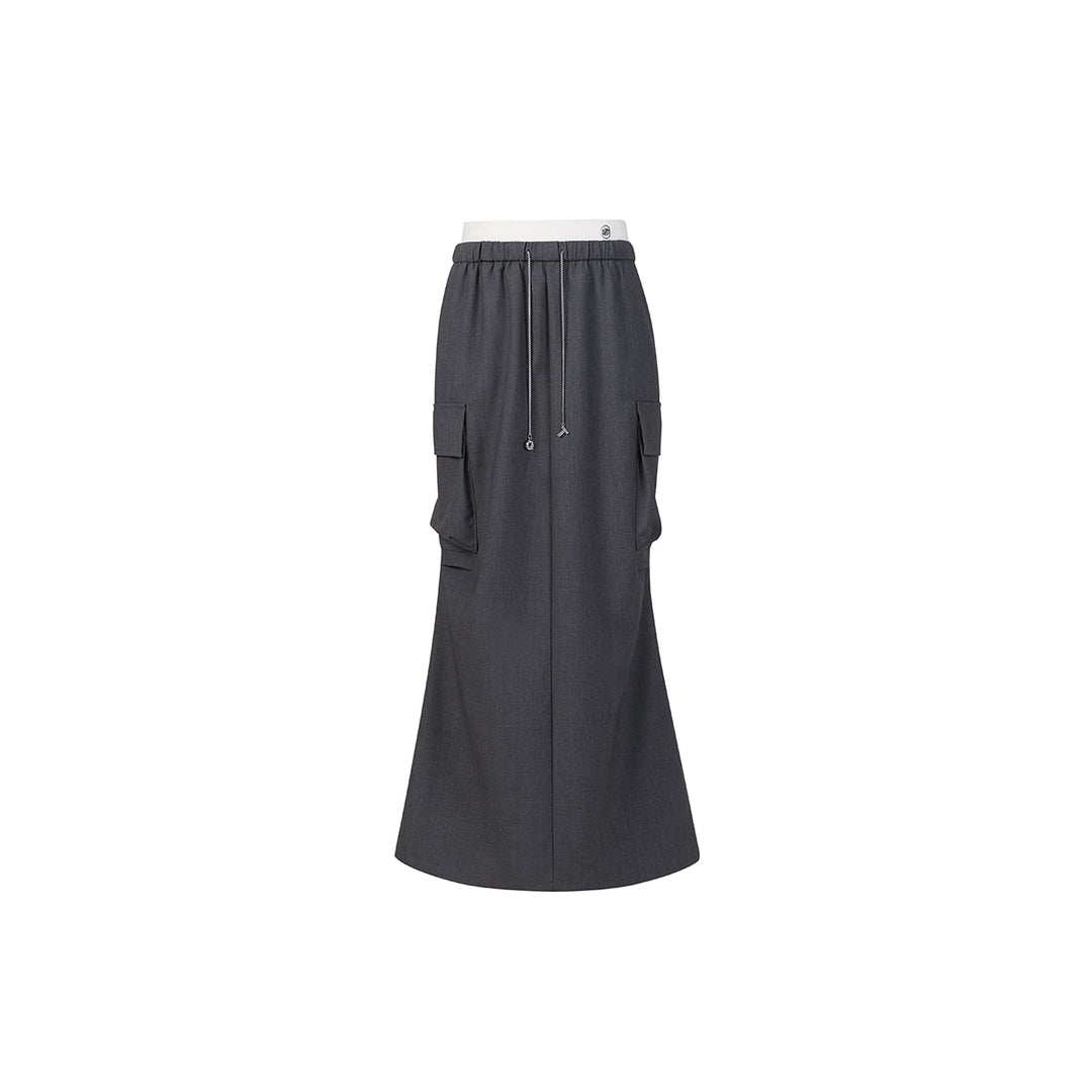 Three Quarters Color Blocked Cargo Flare Long Skirt Grey - Mores Studio