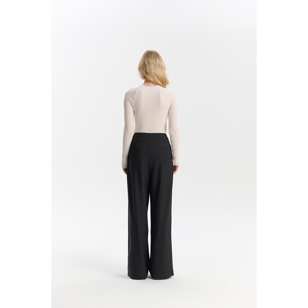 Three Quarters Wrinkled Wide-Leg Suit Pants Black