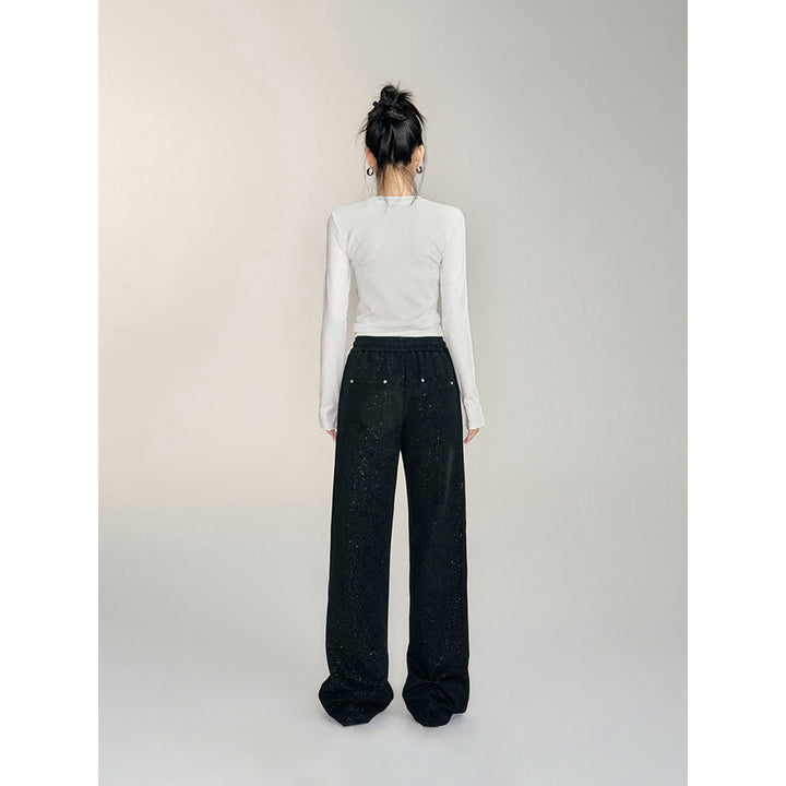 MacyMccoy Sequin High-Waist Wide-Leg Pants Black