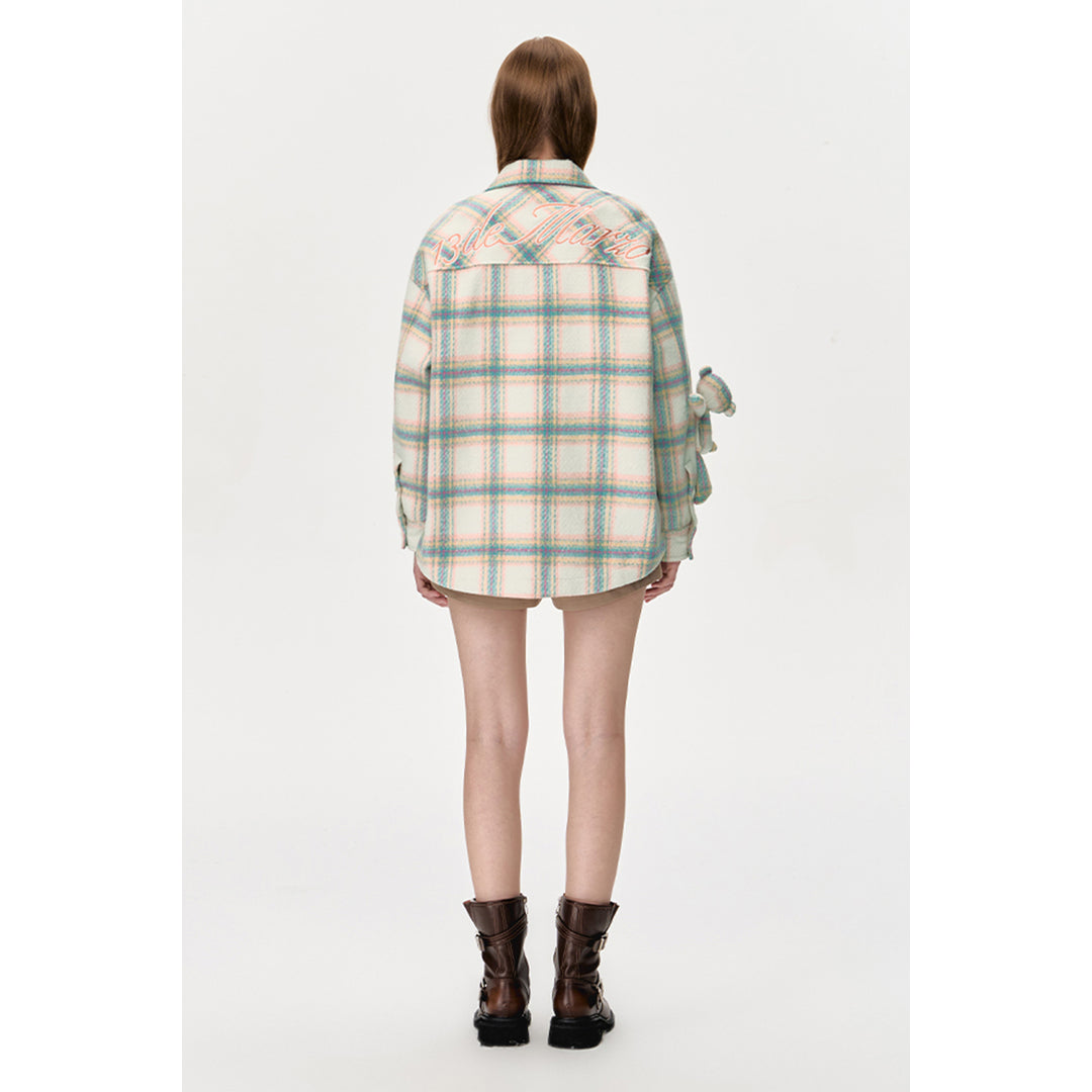 13De Marzo Plaid Bear Shirt Coat Beige