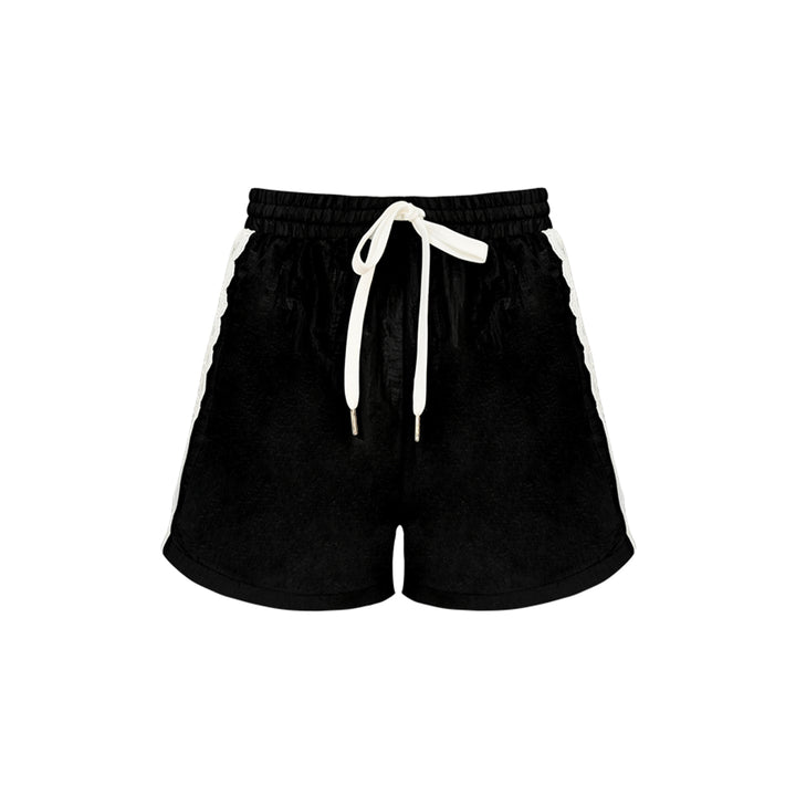 AsGony Lace Patchwork Casual Shorts Black