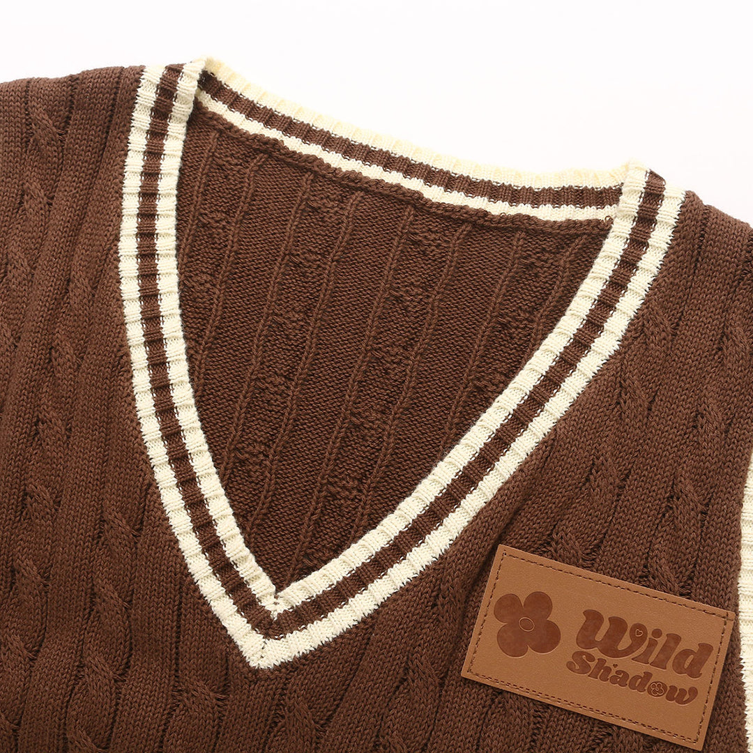 Wildshadow Color Blocked Twisted Knit Vest Brown - Mores Studio