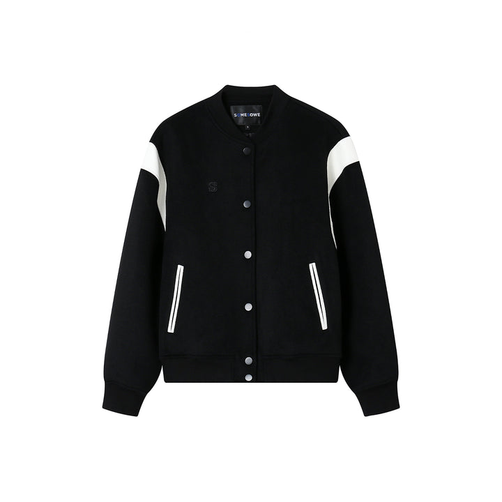 SomeSowe Leather Patchwork Woolen Jacket Black