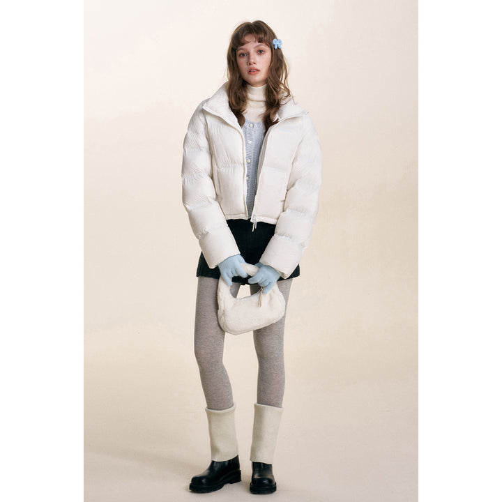 Kroche Stand Collar Short Down Jacket White