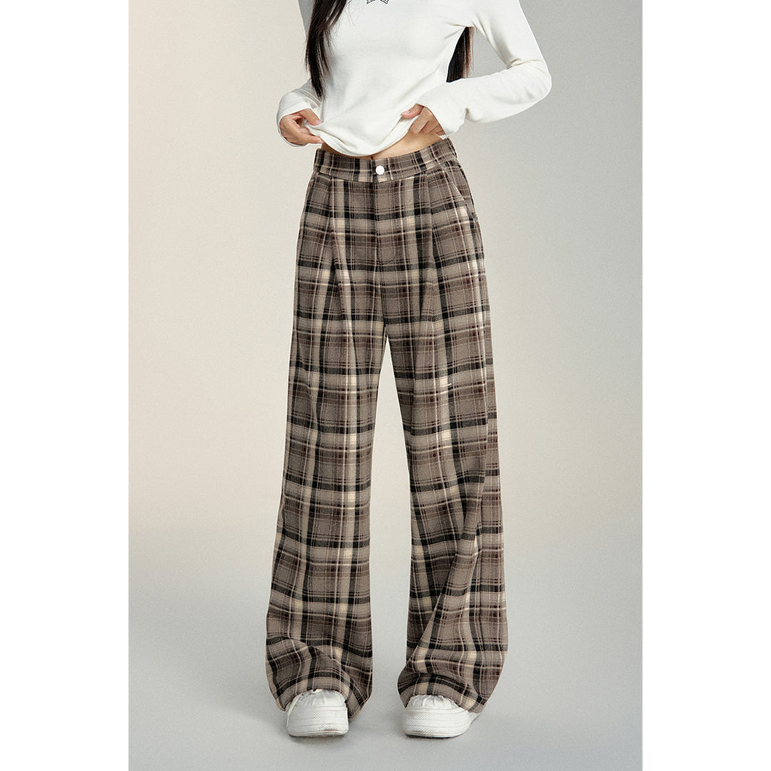 MacyMccoy Retro Plaid Loose Wide-Leg Pants