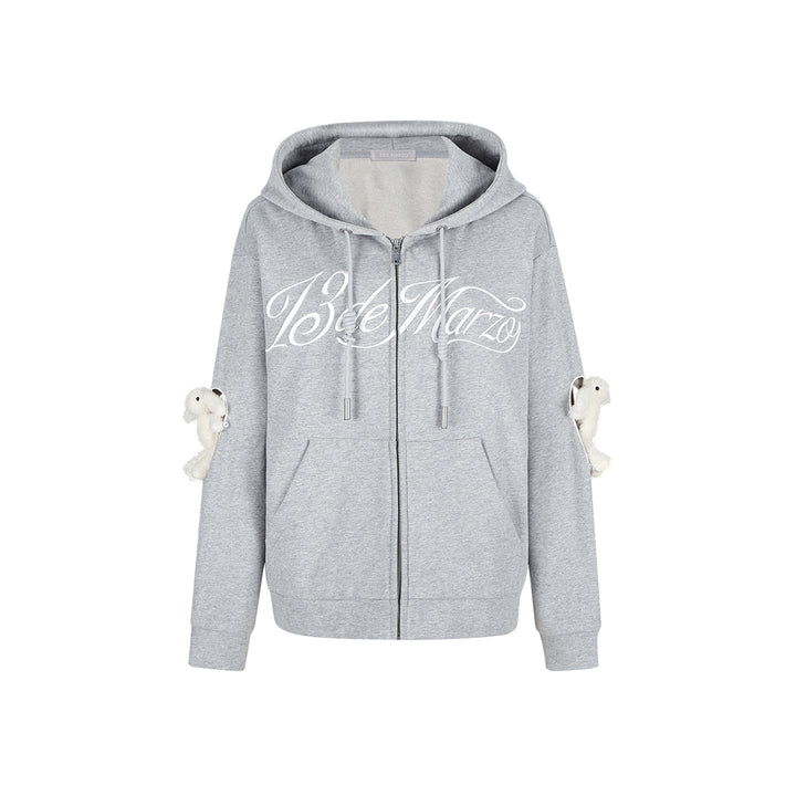 13De Marzo Doozoo Elbow Hollow Out Heart Zip Hoodie Gray