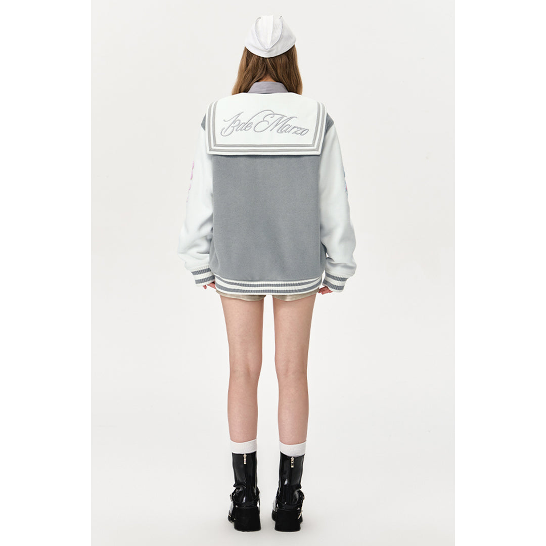 13De Marzo Sailor Collar Doozoo Mermaid Baseball Jacket Gray