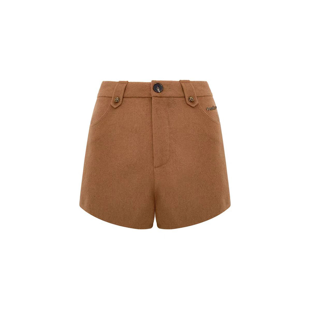 Kroche High Waist Woolen Tweed Shorts Brown