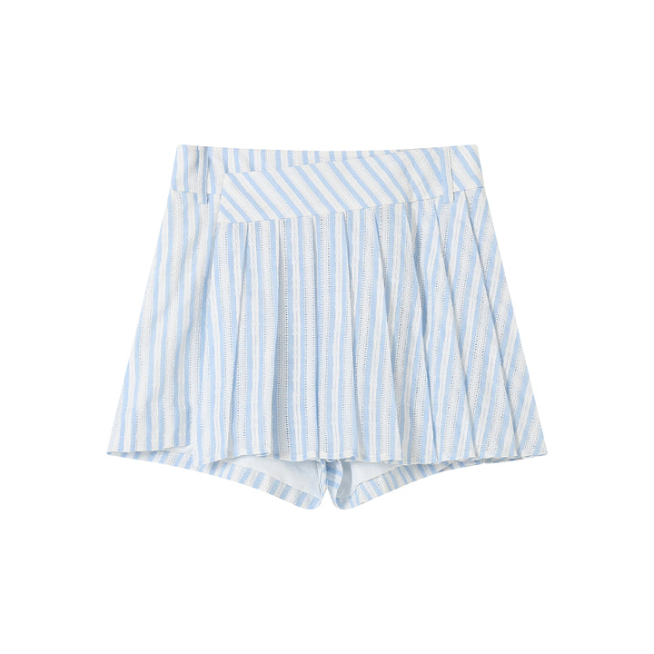 SomeSowe Lace Striped Pleated Skirt Shorts