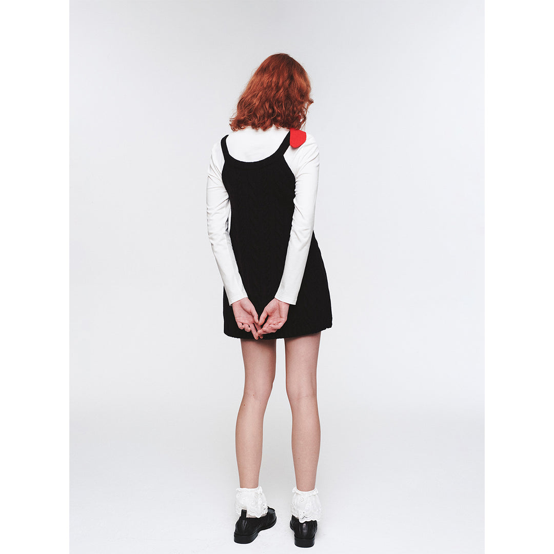 Herlian Twist A-Line Knitted Vest Dress Black