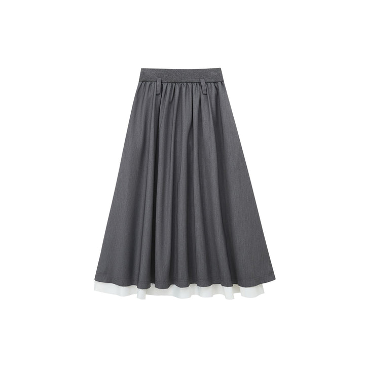 SomeSowe Fake-2-Piece Pleated Elastic-Waist Skirt