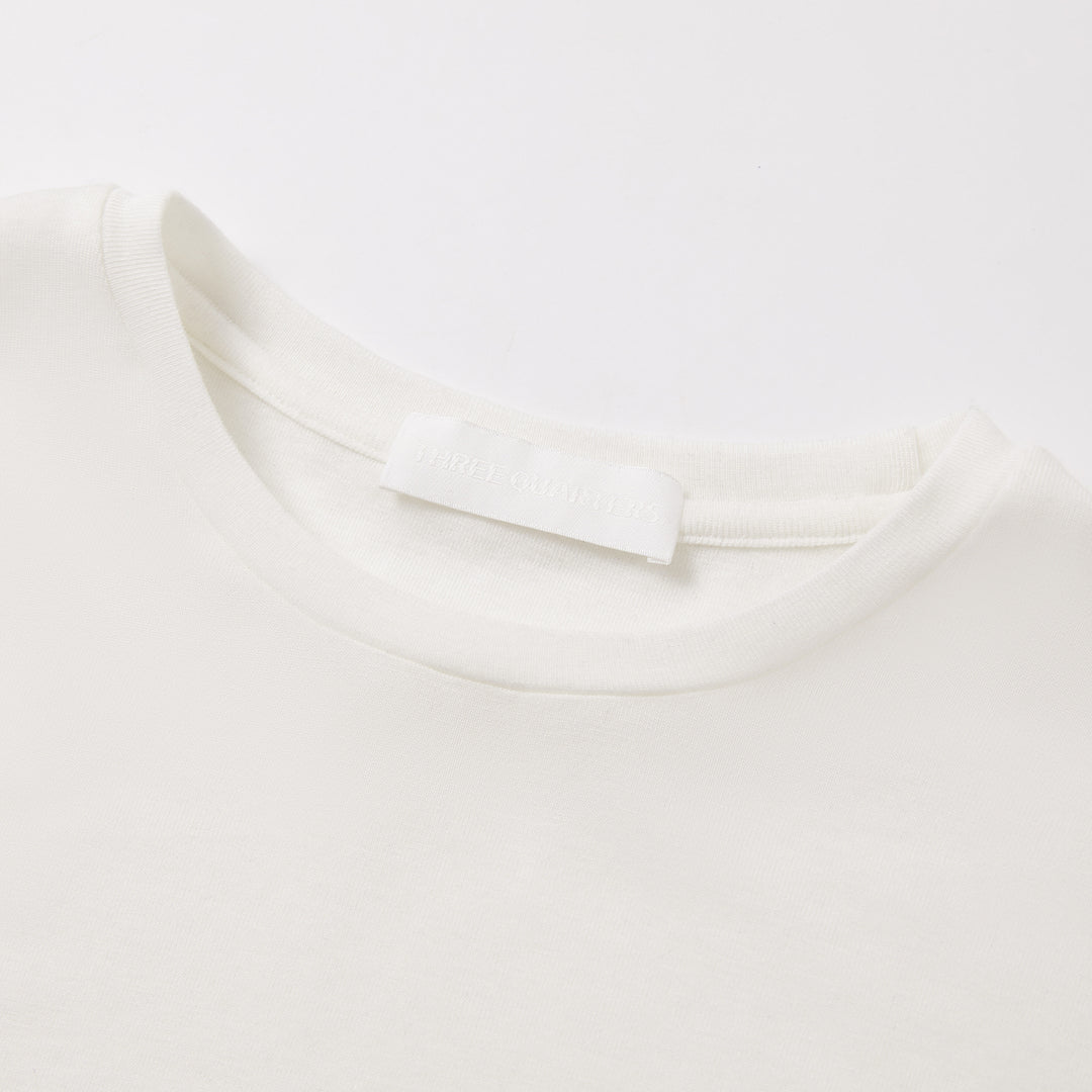 Three Quarters Hotfix Logo Tencel Wool Top White