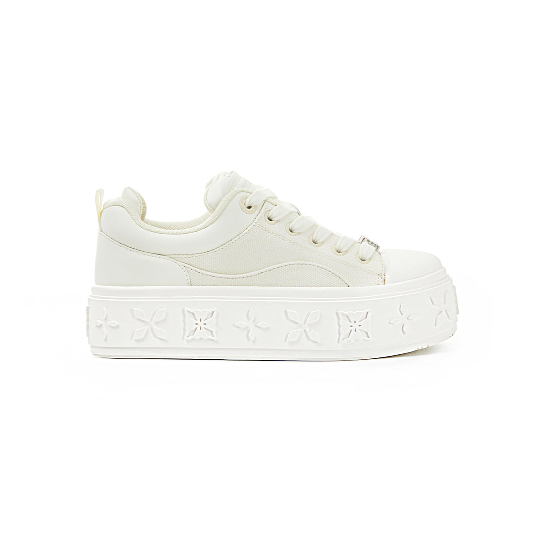 Trapar Waves Embossment Thick-Soled Casual Canvas Sneaker White