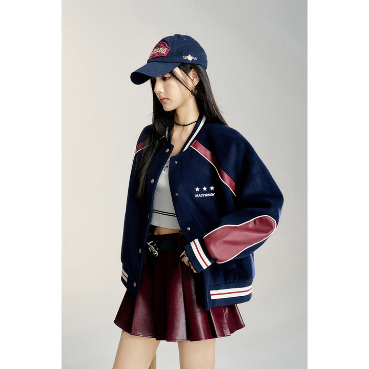 MacyMccoy Retro Patchwork Leather Baseball Jacket