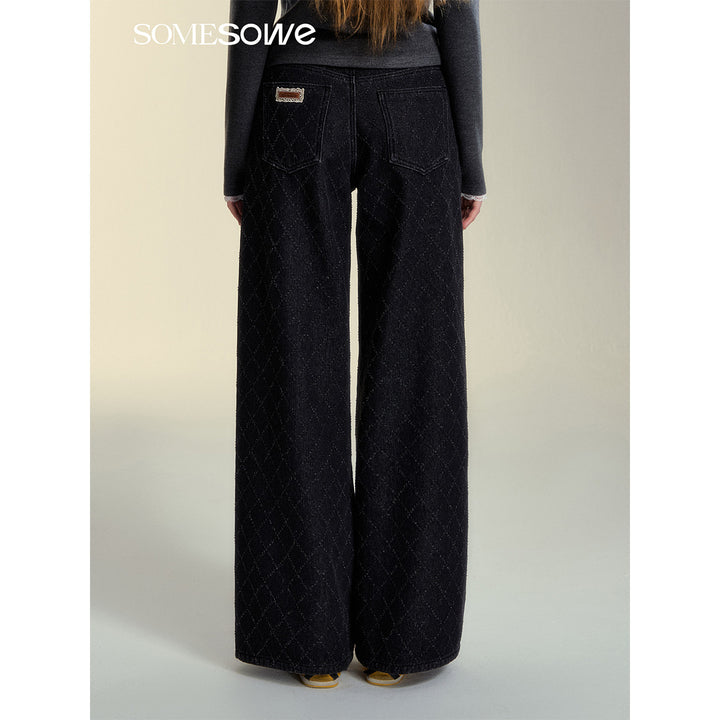 SomeSowe Checkered Jacquard Straight-Leg Jeans Black