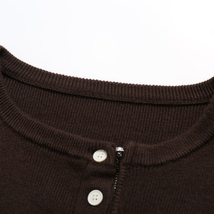 SomeSowe Double Placket Knit Top Brown - Mores Studio