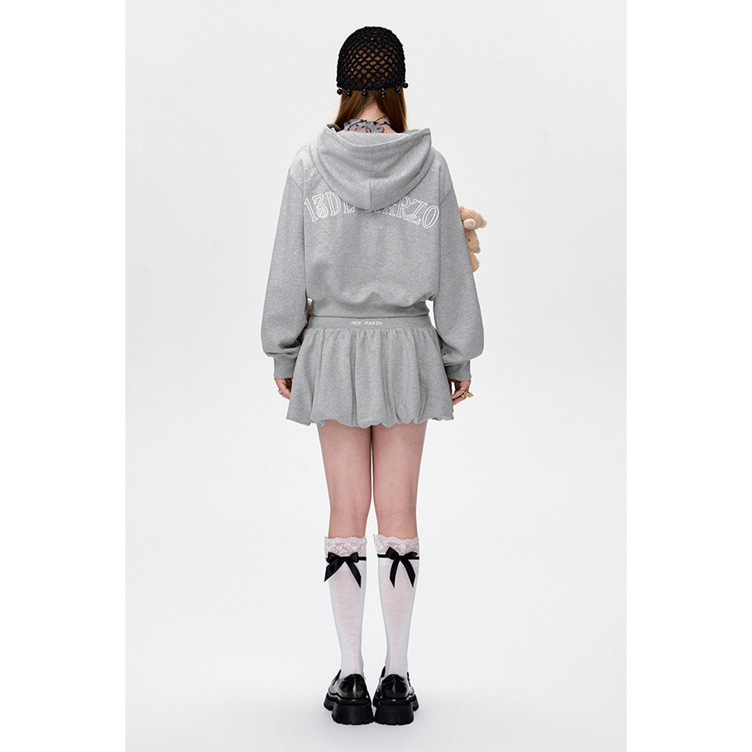 13De Marzo Doozoo Embroidery Logo Short Hoodie Gray