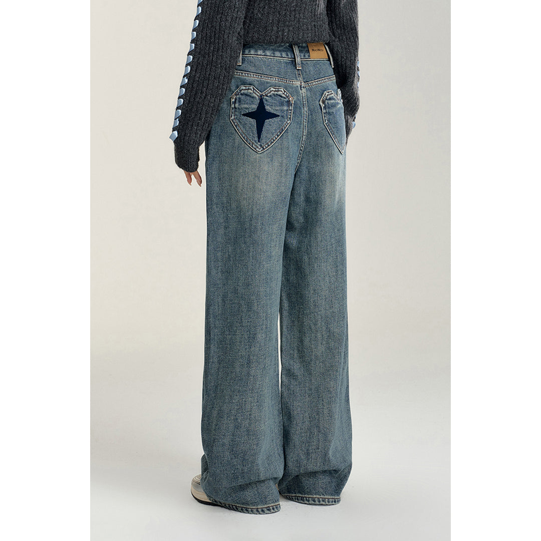 MacyMccoy Heart Pocket Wide-Leg Denim Jeans Blue