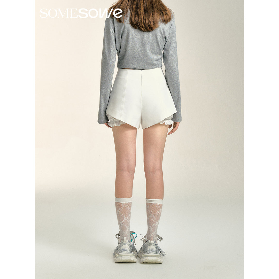 SomeSowe Split Patchwork Layered Bud Shorts White