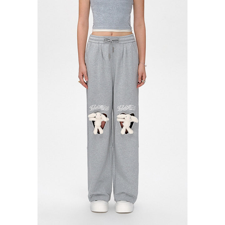 13De Marzo Doozoo Knee Hollow Out Heart Sweat Pants Gray