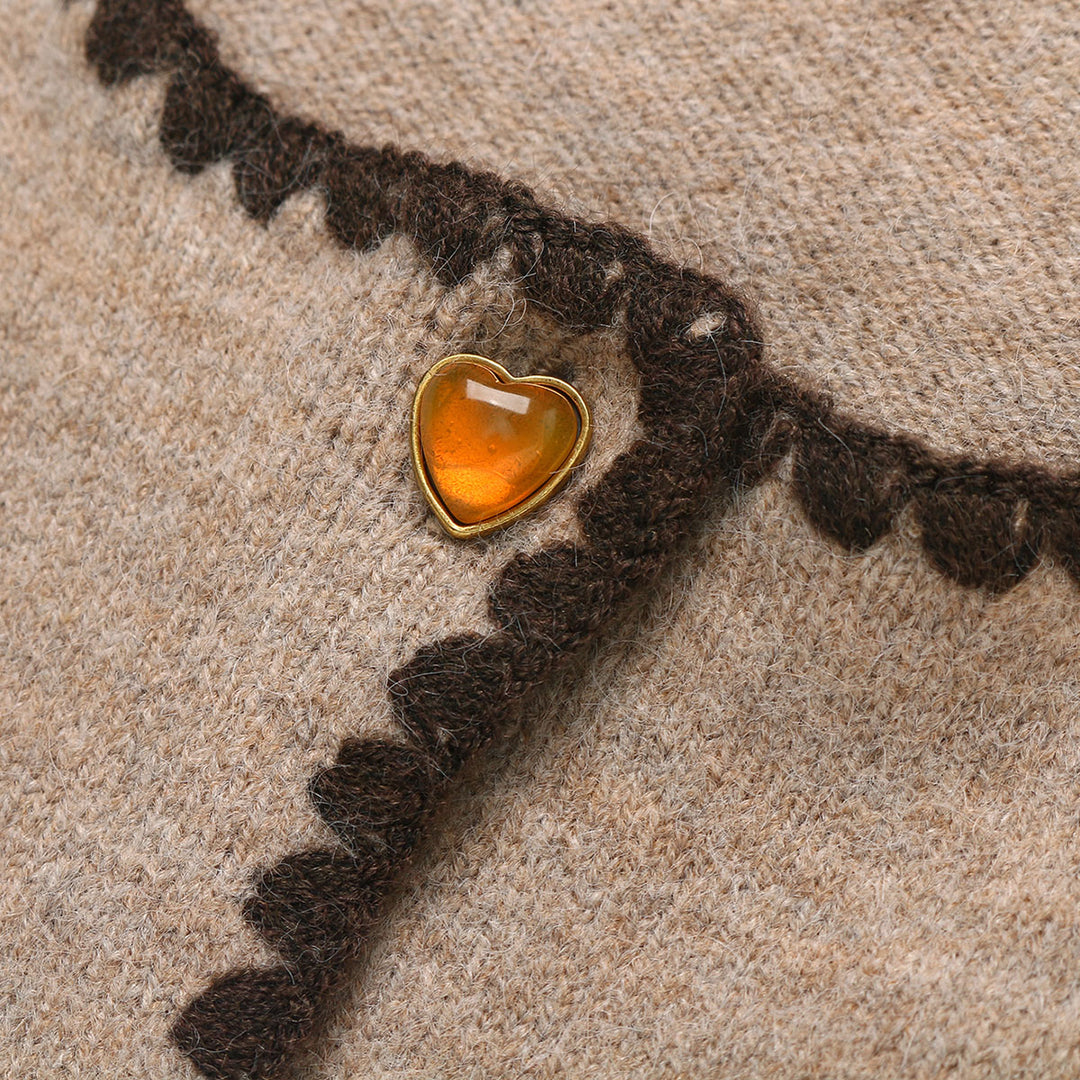 Wildshadow Vintage Embroidery Knit Cardigan Brown - Mores Studio